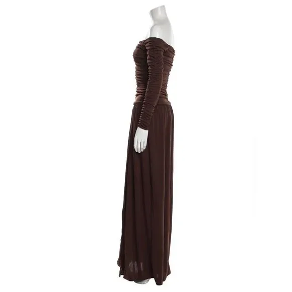 Tanya Taylor Marla Off-the-Shoulder Dress, Mocha Brown, NWT, Size 6 - Picture 7 of 11